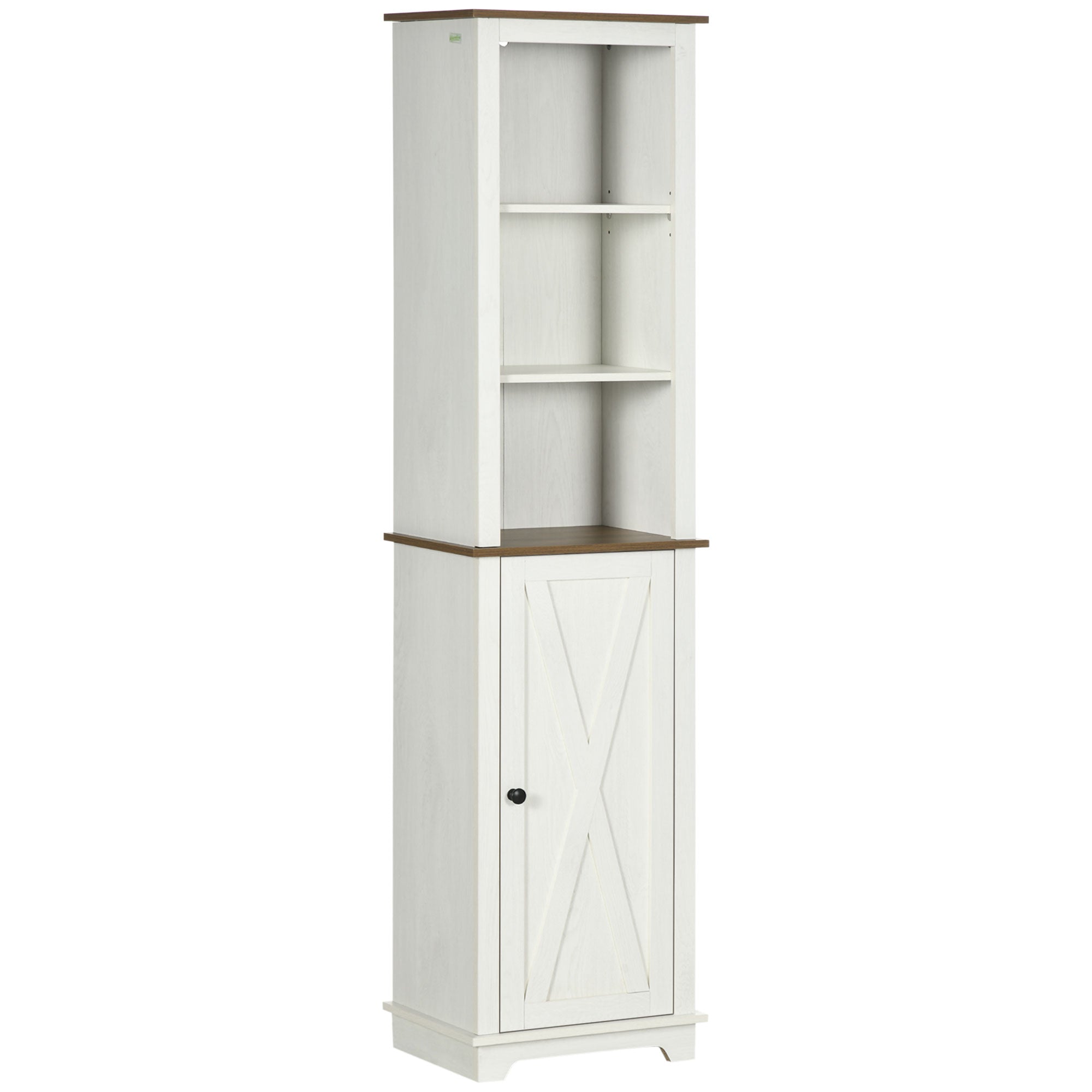 Kleankin Slim Bathroom Storage Cabinet With Triple Open Shelves, Wooden Freestanding Linen Tower With Door And Shelf Adjustability, White White Particle Board