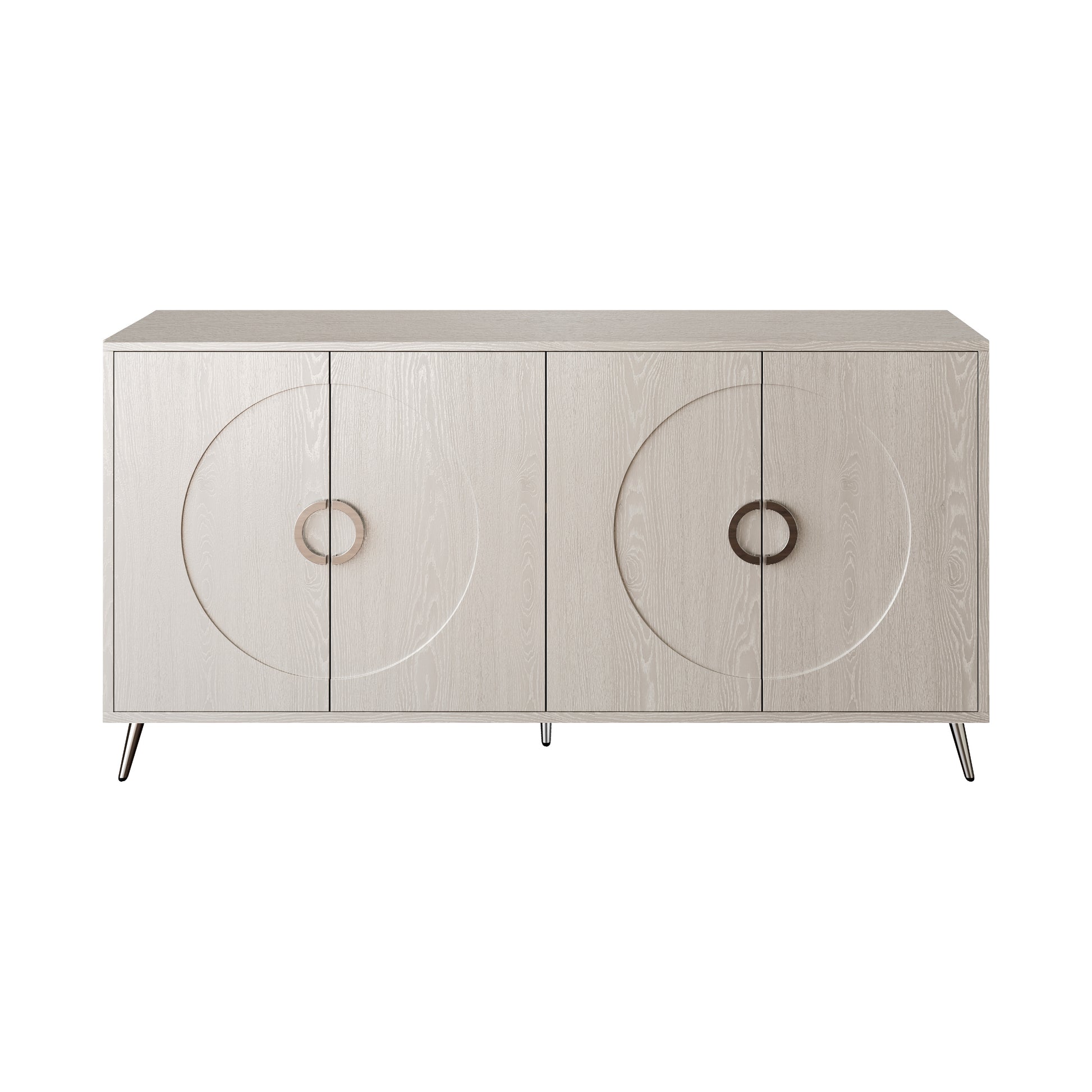 Modern Lacquered 4 Door Wooden Cabinet Sideboard Buffet Server Cabinet Storage Cabinet, For Living Room, Entryway, Hallway, Office, Kitchen And Dining Room, Champagne Silver Lacquered Champagne Adjustable Shelves Engineered Wood