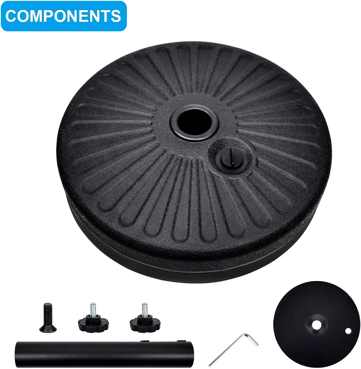 50Lbs 20" Capacity Fillable Patio Umbrella Base For Outdoor Lawn, Garden, Black Round Black Polypropylene