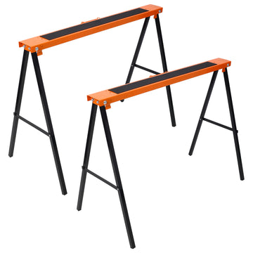 Saw Horses 2 Pack, Folding Portable Work Horse With Fast Open Legs, Convenient Handle, Heavy Duty Steel Sawhorse For Garage, Workshop, Fully Assembled,Orange Black Color Orange Steel