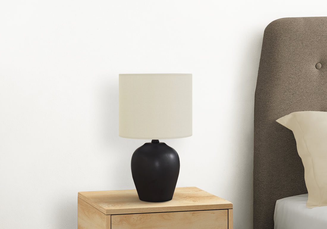 Lighting, 17"H, Table Lamp, Black Ceramic, Ivory Cream Shade, Transitional Black Ceramic