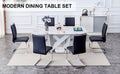 1 Table And 6 Chairs Set.Modern Grey Mdf Faux Marble Dining Table With Double V Shaped Supports.Paired With 6 Modern Pu Artificial Leather Soft Cushion With Silver Metal Legs.F Vv,C 1162 Gray Seats 6 Mdf Metal