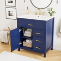 30 Inch Blue Bathroom Vanity With Ceramic Sink And Large Storage Ideal Choice For Small Bathrooms Blue Bathroom Solid Wood Mdf