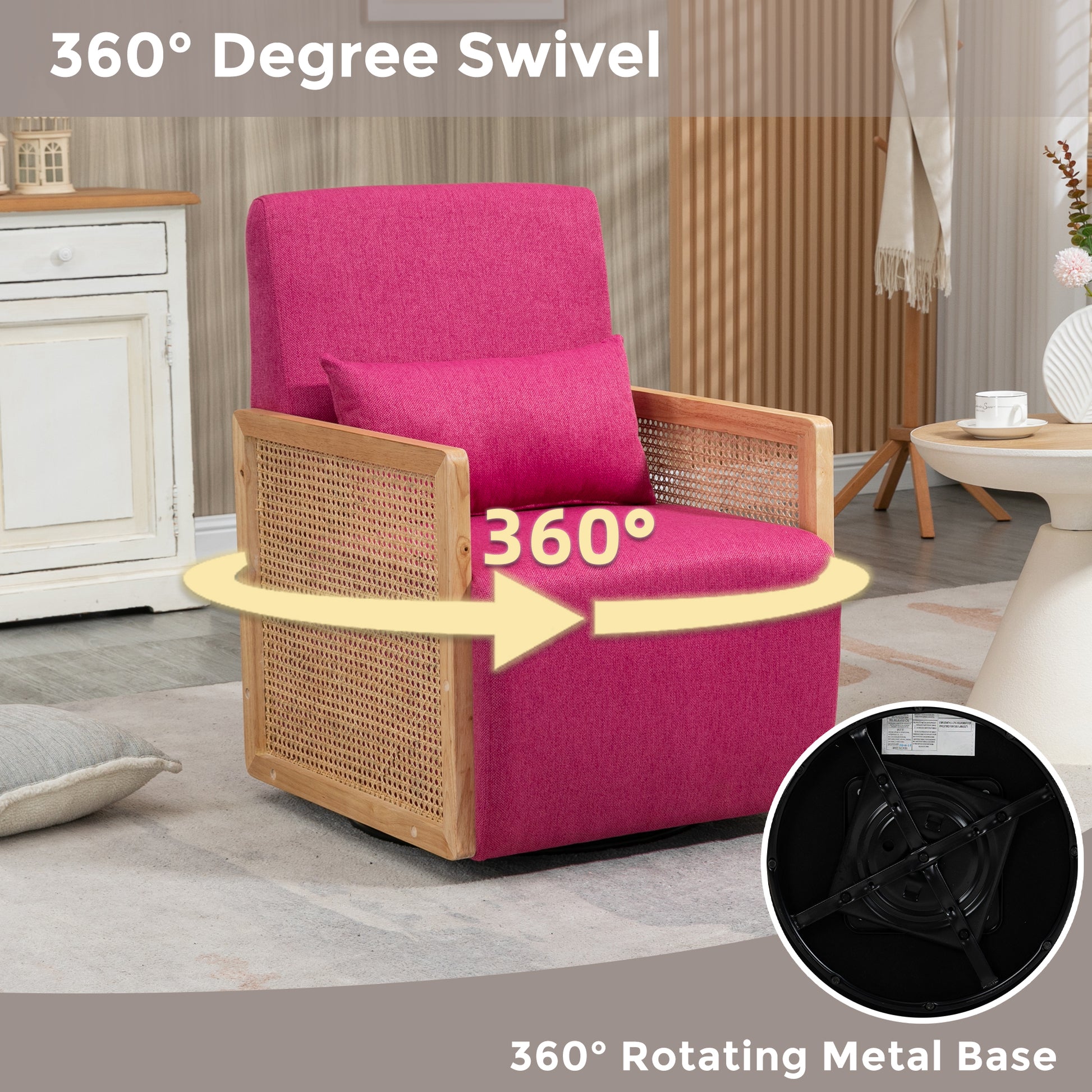 Coolmore 360 Degree Swivel Barrel Club Chair With One Pillow,Modern Comfortable Upholstered Accent Chair,Linen Accent Chair For Living Room,Bedroom Red Rose Linen Rose Red Primary Living Space Modern Foam Linen