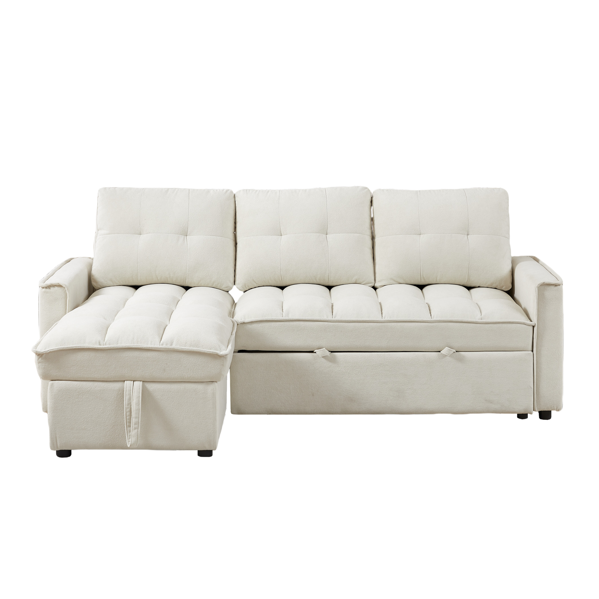 Mh 78.75" Reclining Sofa, Pull Out Sofa Bed With Usb And Tape C Charging Ports, L Shaped Sectional Sofa With Reclining Storage And Arm Side Organizer Pocket Features, Living Room Comfort Sofa Beige Chenille Wood Primary Living Space Eucalyptus Foam