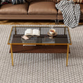 Rectangle Coffee Table With Gray Tempered Glass Top And Golden Legs, Modern Table For Living Room Gray Tempered Glass