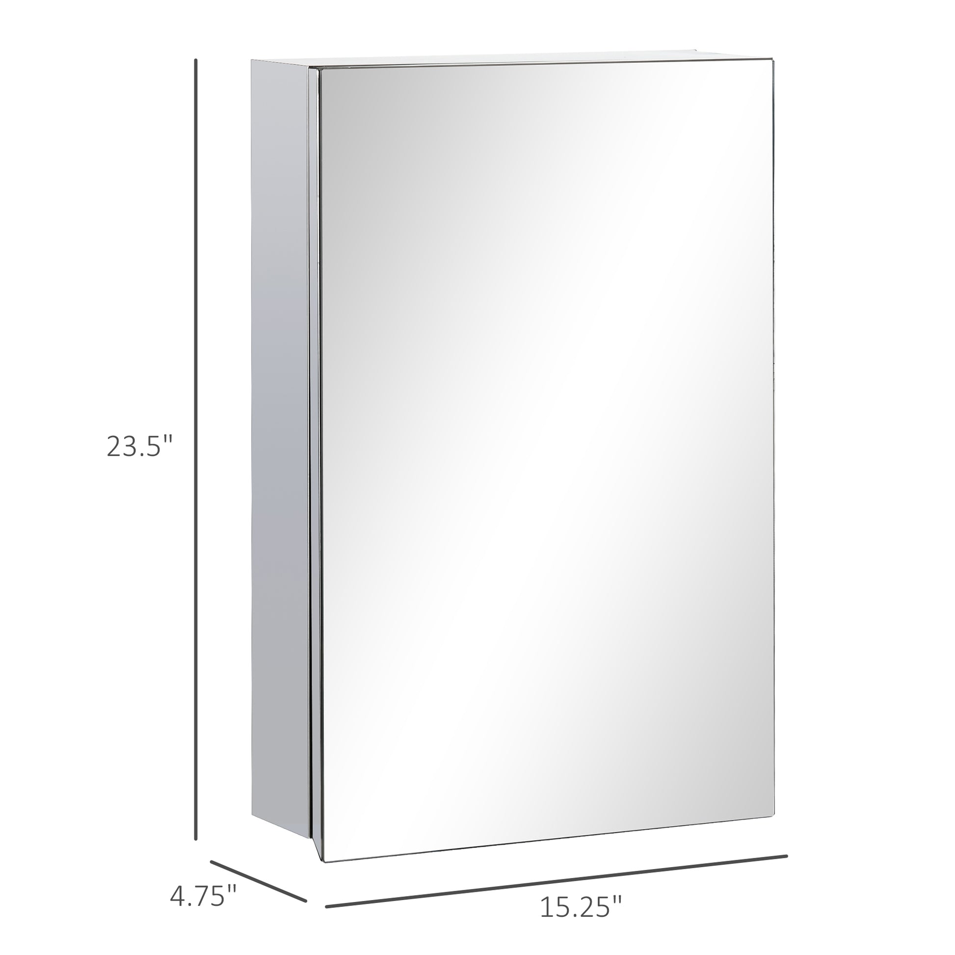 Kleankin Wall Mounted Medicine Cabinet With Mirror, Bathroom Mirror Cabinet Wall Mounted With Hinged Door, Storage Shelves For Living Room And Laundry Room, 15" X 24", Silver Silver Stainless Steel