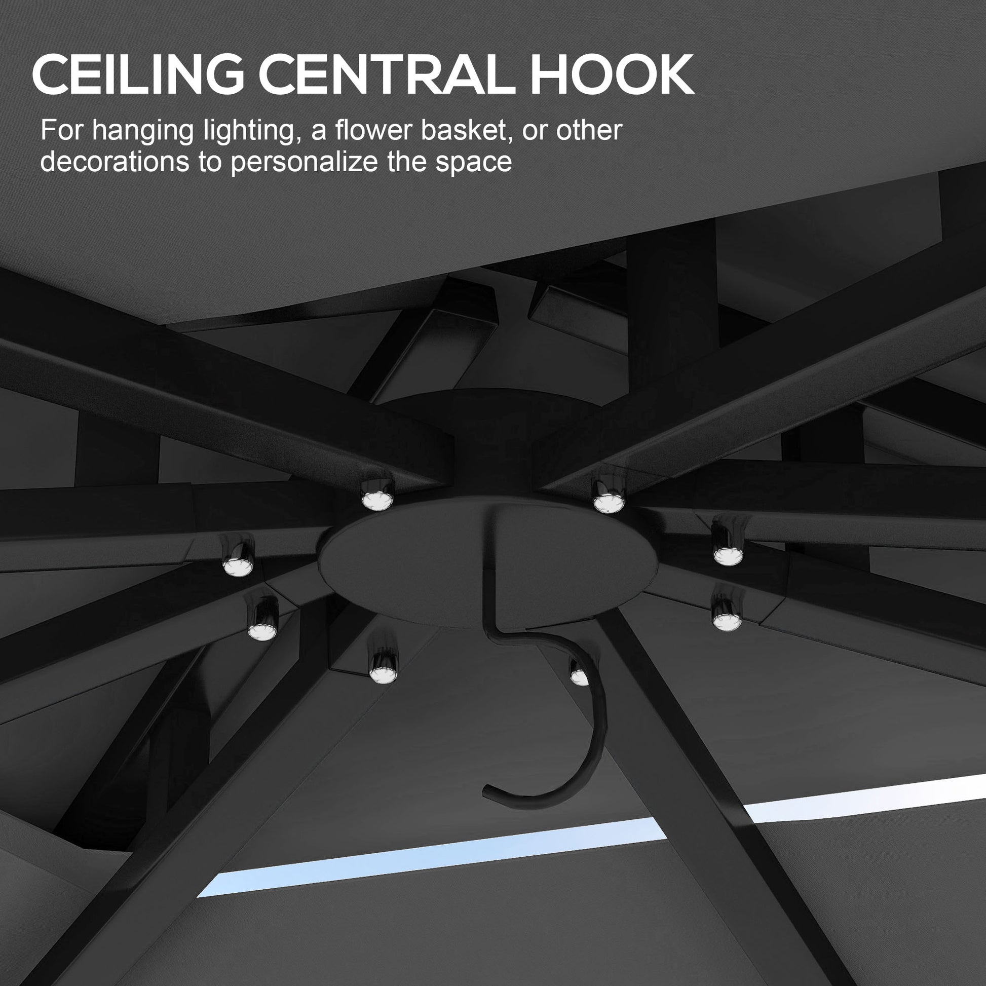 Outsunny 10' X 12' Patio Gazebo With Netting, Double Roof Outdoor Gazebo Canopy Shelter, Solid Metal Frame For Garden, Lawn, Backyard, Deck, Dark Gray Gray Metal