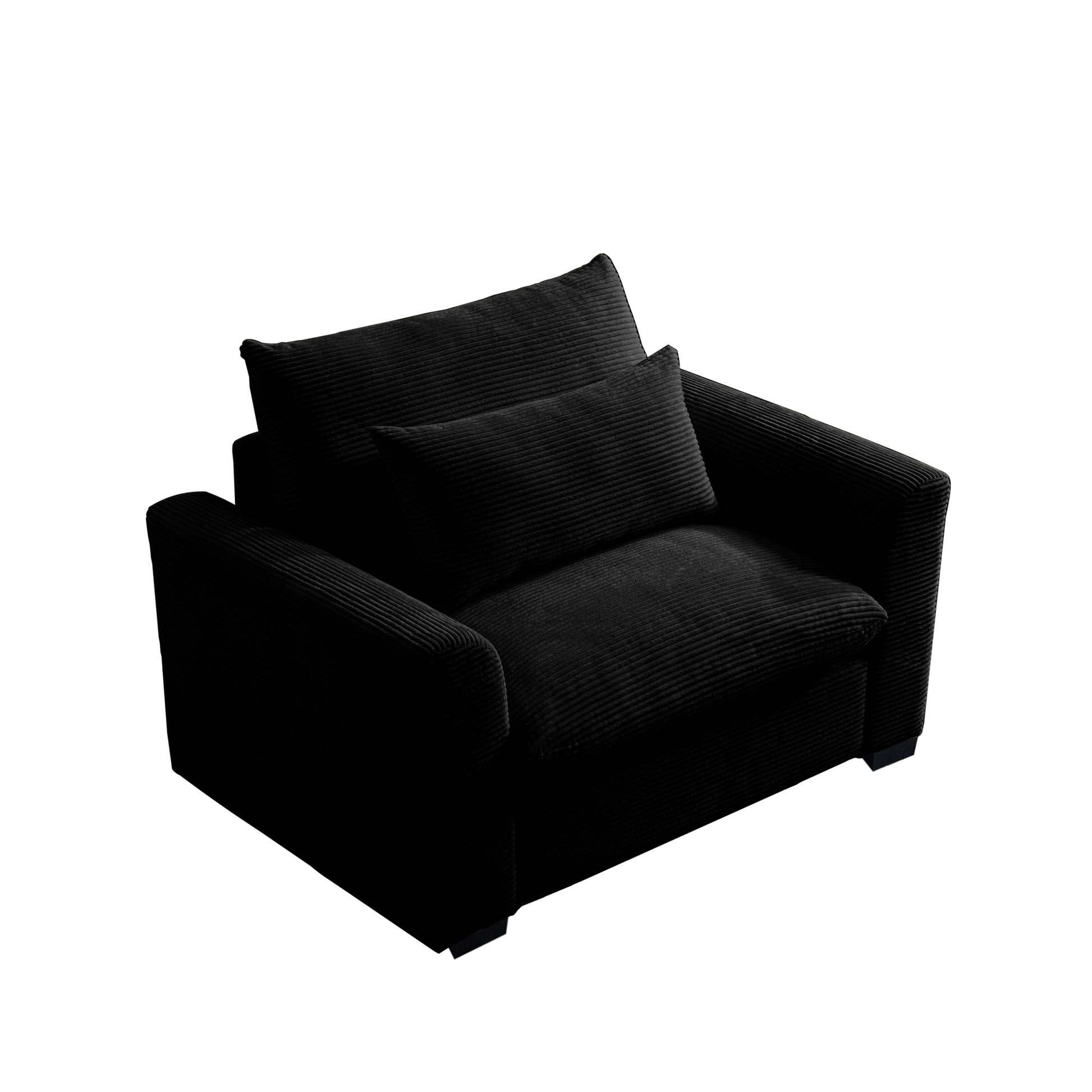 Black Corduroy Deep Seat Single Sofa Accent Chair,Deep Seat Couch With Waist Pillow For Living Room Apartment Office Black Corduroy 1 Seat