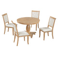 5 Piece Retro Dining Set, Round Table With Pedestal Table Base And 4 Upholstered Chairs For Dining Room And Kitchen Natural Wood Wash Natural Wood Wash Solid Wood Mdf