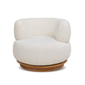 Fuji 360 Swivel Low Barrel Back Accent Chair, Ivory White Boucle White Foam Boucle