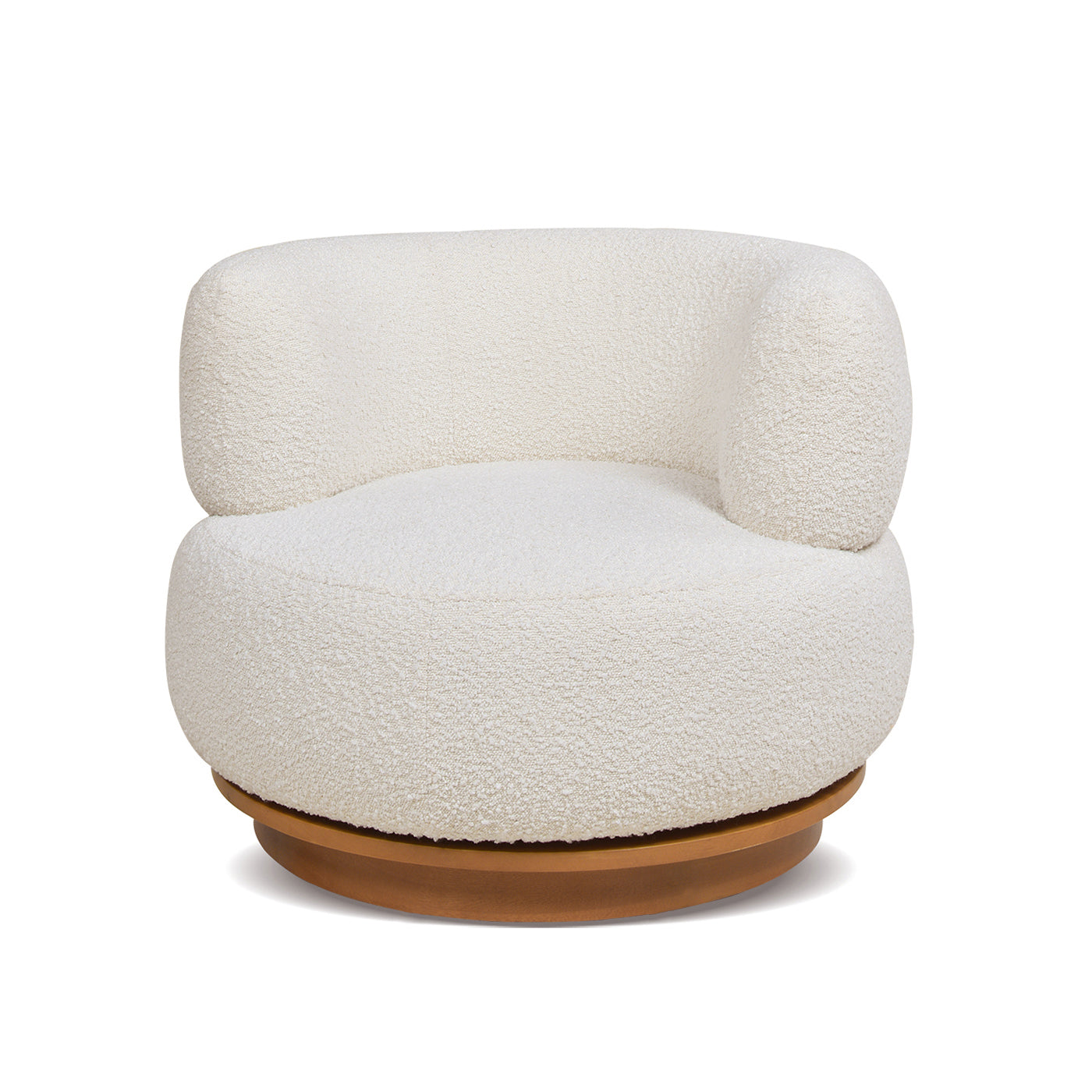 Fuji 360 Swivel Low Barrel Back Accent Chair, Ivory White Boucle White Foam Boucle