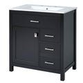 30 Inch Black Bathroom Vanity With Ceramic Sink And Large Storage Ideal Choice For Small Bathrooms Black Bathroom Solid Wood Mdf