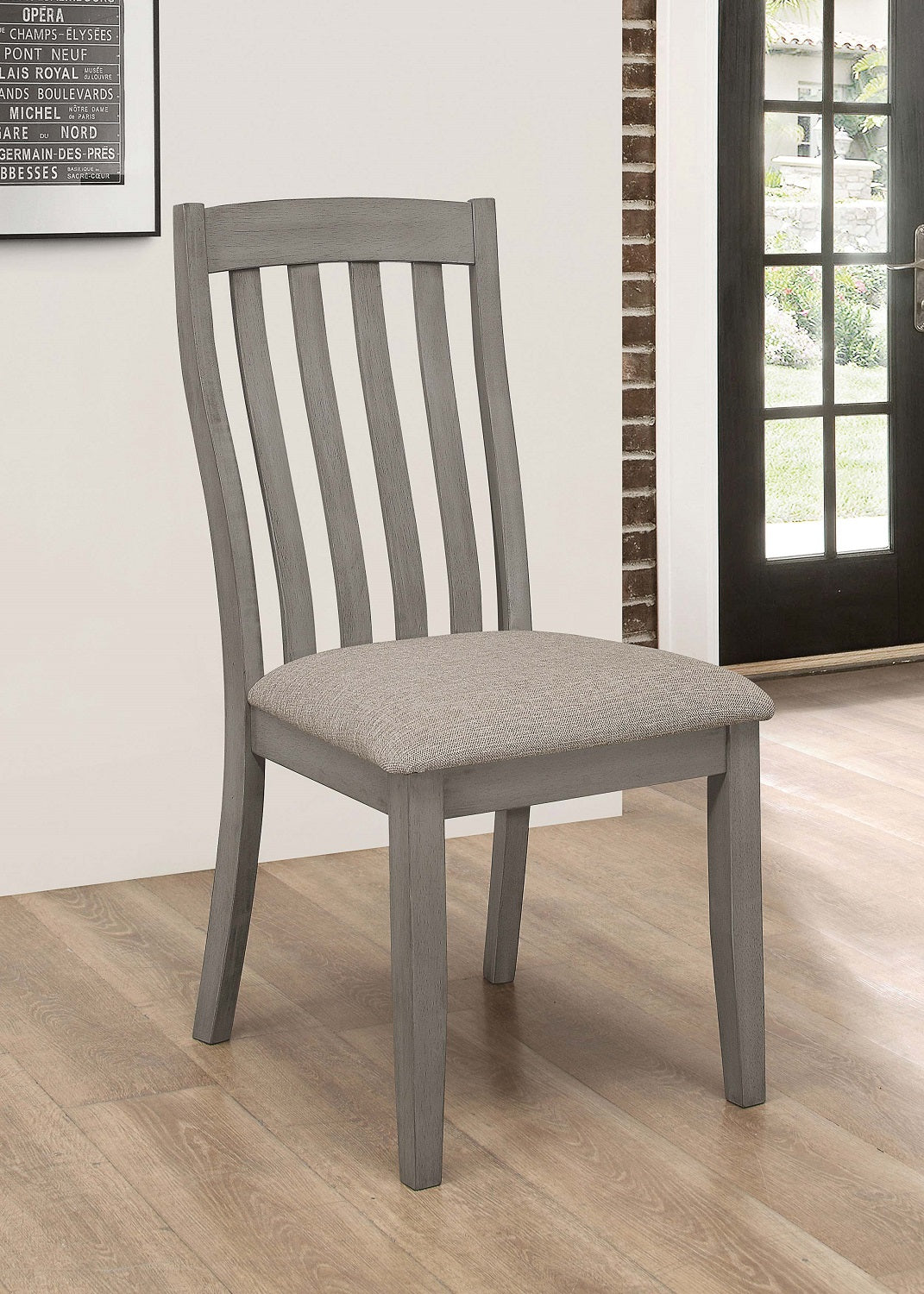 Set Of 2 Dining Chairs With Upholstered Seat In Coastal Grey Solid Grey Dining Room Dining Chairs Slat Back Set Of 2 Mdf