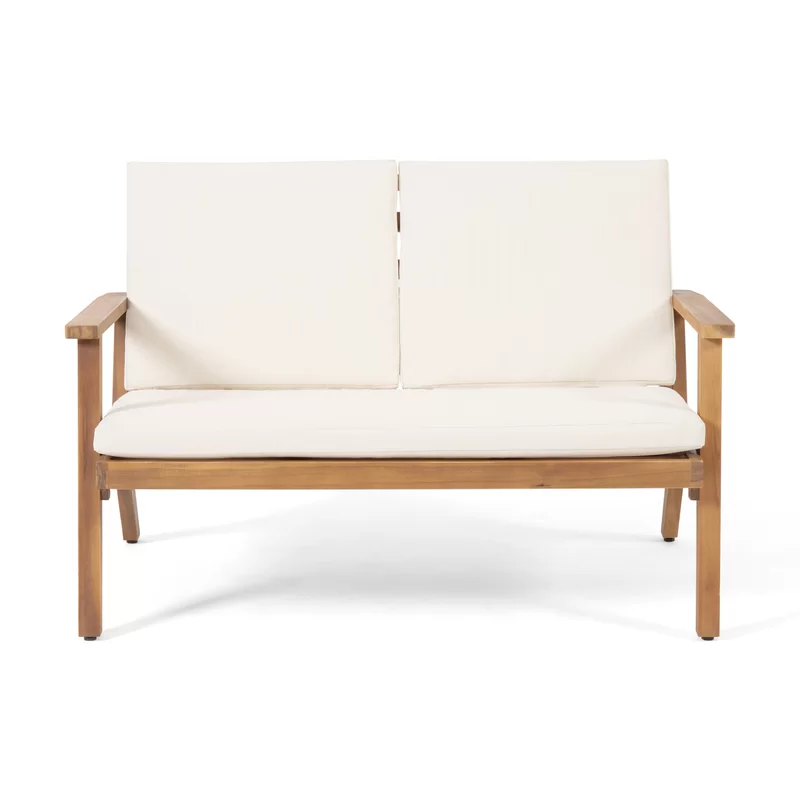 Temecula Outdoor Acacia Wood 4 Seater Chat Set Loveseat&Coffee Table&2 Club Chairs Brown Patina Finish Cream Cushion Yes Complete Patio Set Natural Cream Seats 4 Weather Resistant Frame Water Resistant Cushion Garden & Outdoor Acacia Wood