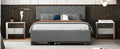 Queen Size Upholstered Platform Bed With Twill Headboard, Pullout Bed And Two Drawers, Flannel,Gray Queen Gray Mdf Lvl