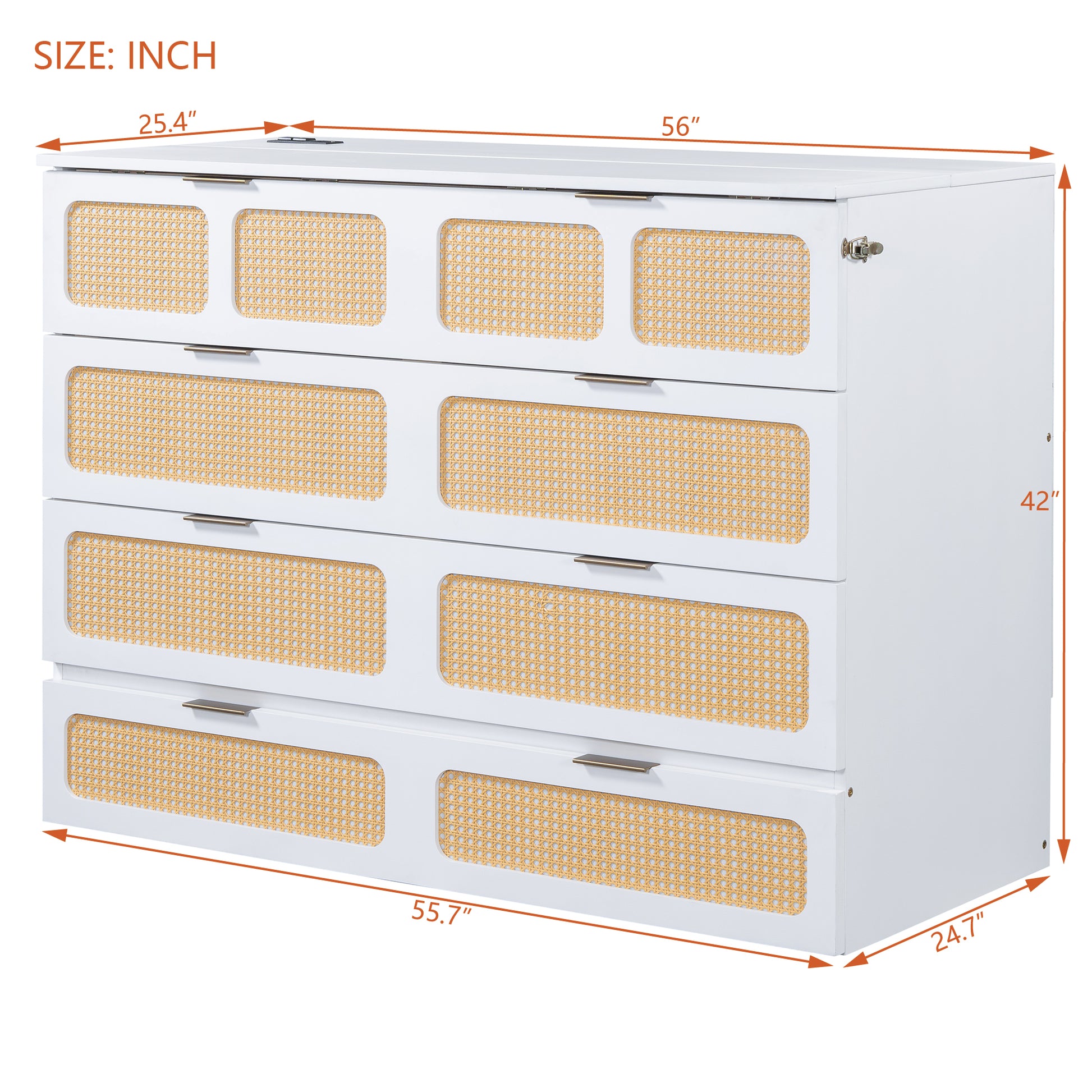 Full Size Murphy Bed With Large Drawers,White Full White Plywood
