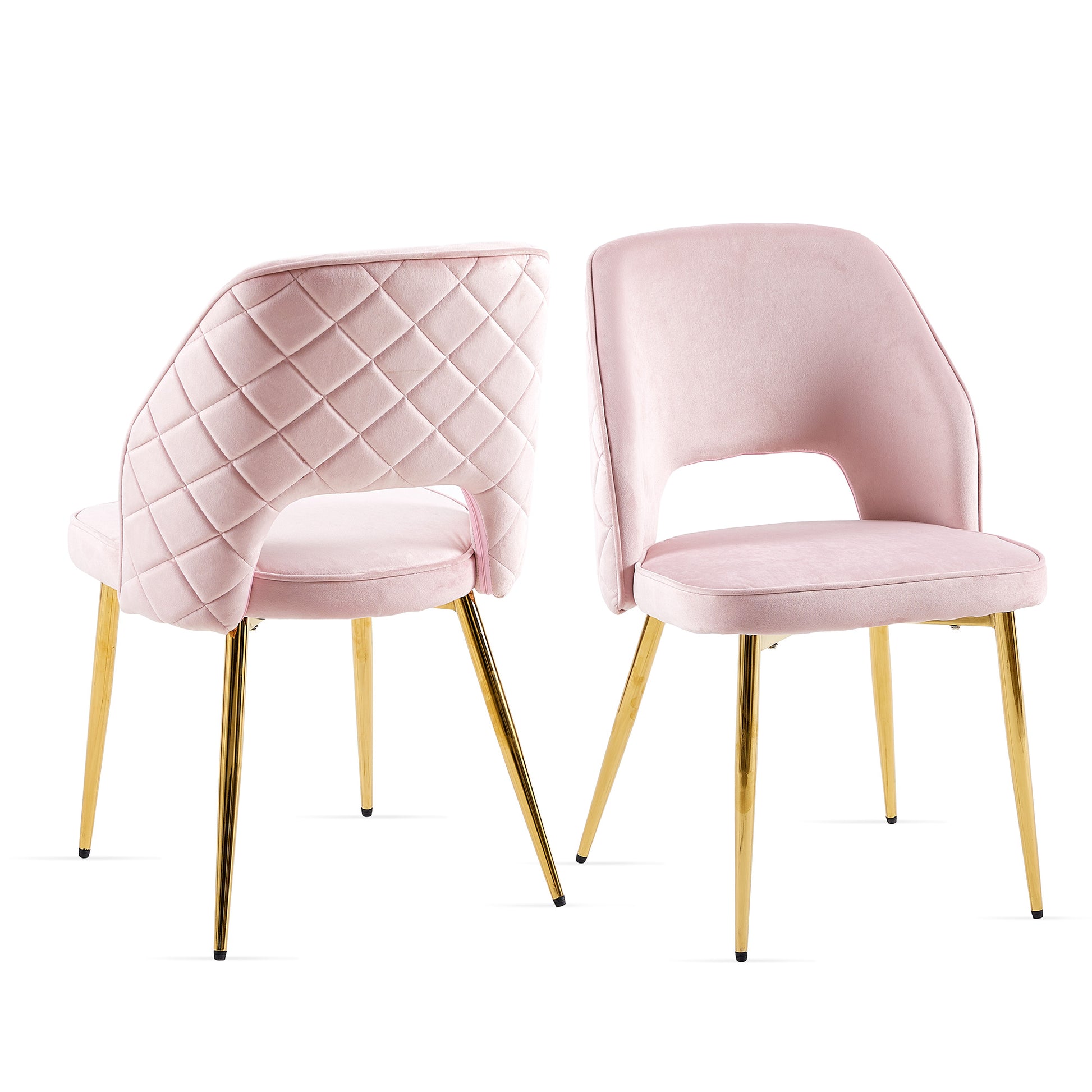 Pink Velvet Dining Chairs With Metal Legs And Hollow Back Upholstered Dining Chairs Set Of 4 Metal Pink Dining Room Foam Dry Clean Modern Dining Chairs Velvet