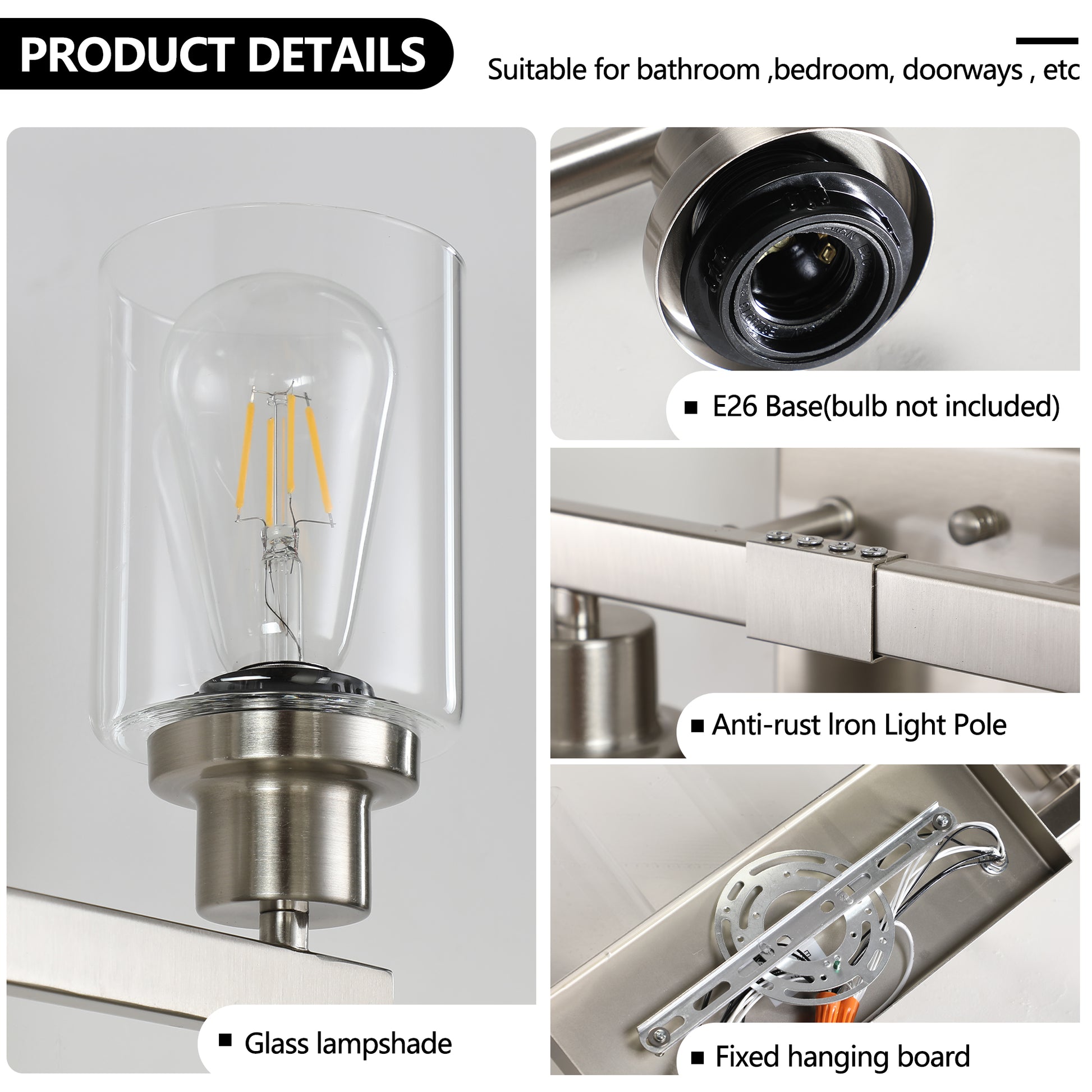 Modern 8 Light Bathroom Vanity Light Fixture Brushed Nickel Finish With Clear Glass Shades, Perfect For Bathroom, Vanity, And Dressing Area Lighting No Bulbs Brushed Nickel Glass Iron