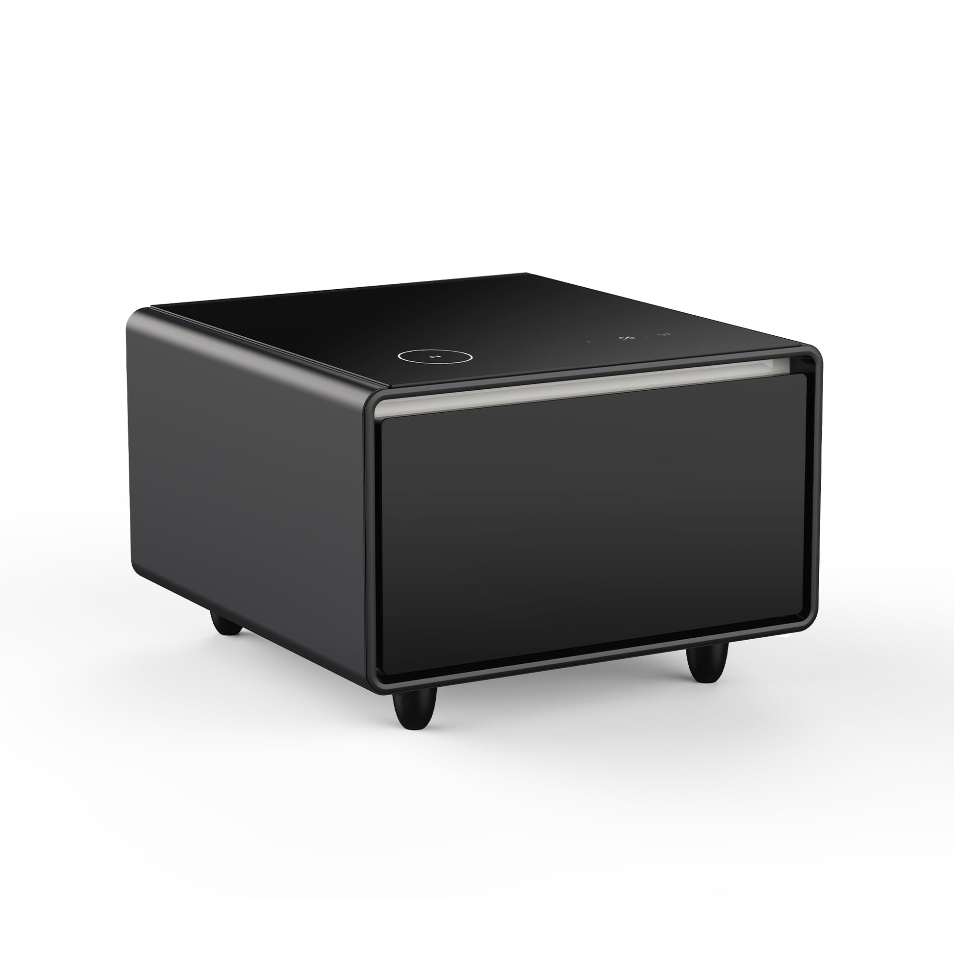 Modern Smart Side Table With Built In Fridge, Wireless Charging, Temperature Control, Power Socket, Usb Ports, Outlet Protection, Induction Light, Black Black Built In Outlets Or Usb Standing Desk Converter Primary Living Space Luxury,Modern Freestanding