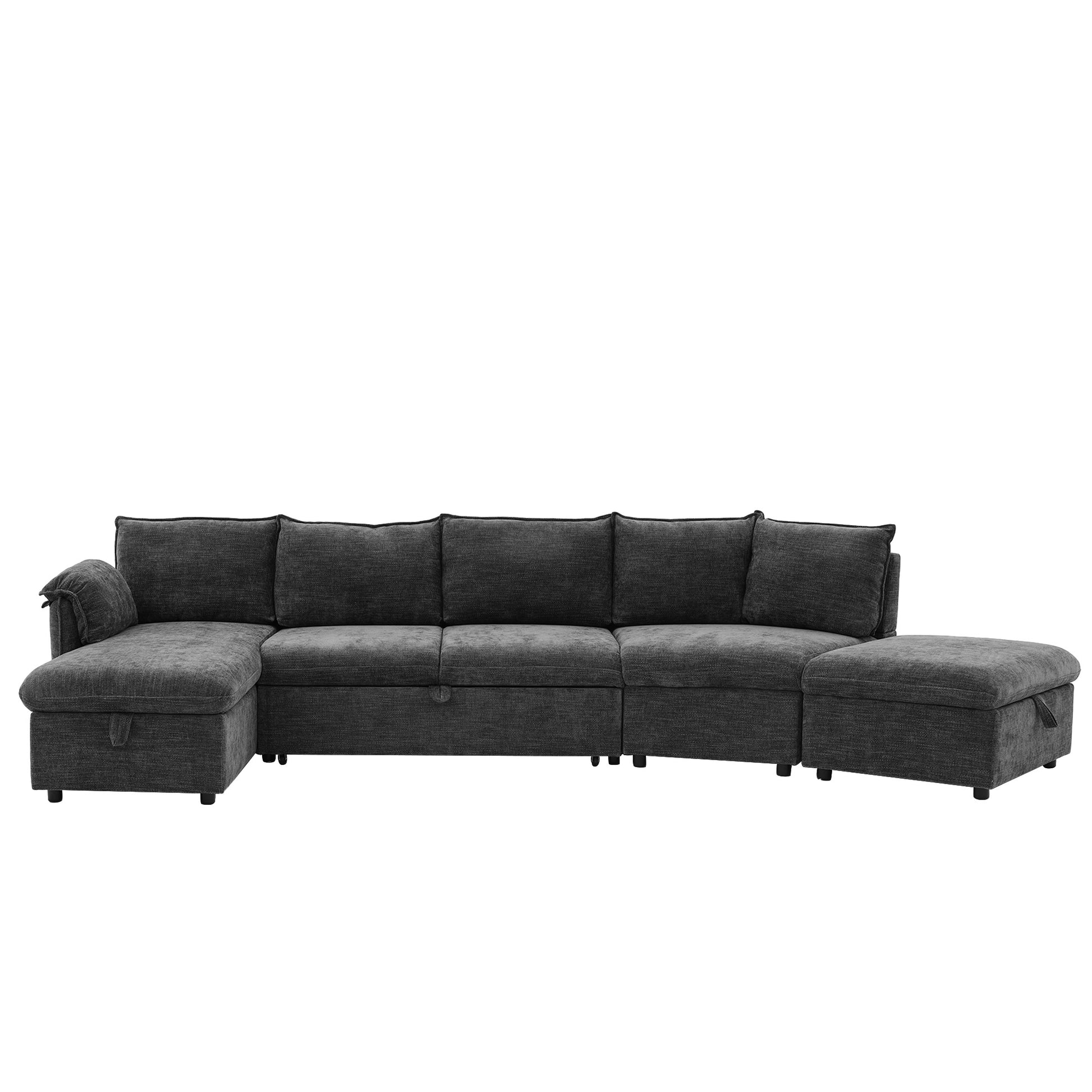 146.9" L Shaped Sofa Sectional Sofa Couch Pull Out Sofa Bed With A Movable Storage Ottoman, A Storage Chaise Lounge And Two Usb Ports For Living Room, Grey Grey Foam Linen 5 Seat