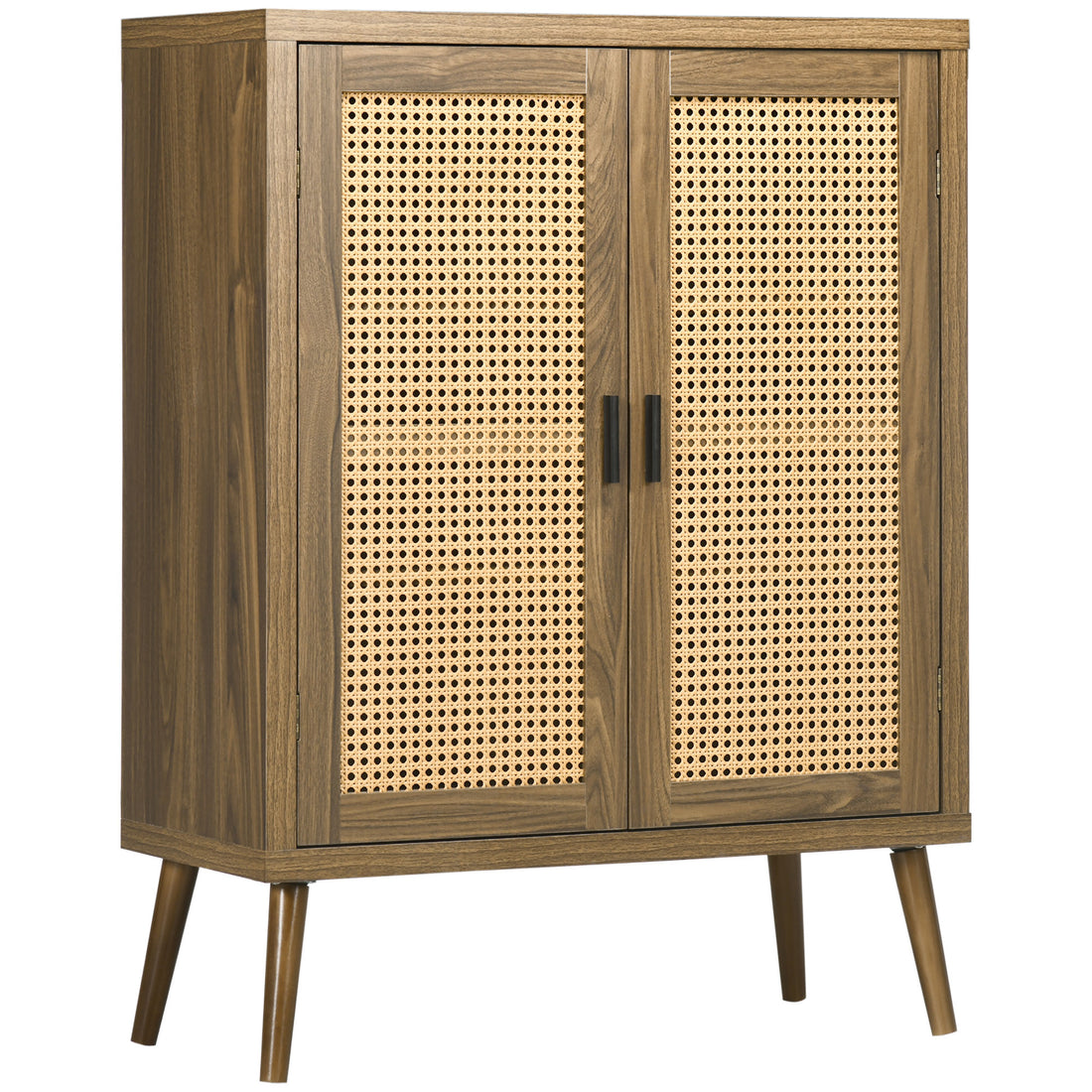 Homcom Sideboard Buffet Cabinet With Rattan Doors, Brown Brown Particle Board