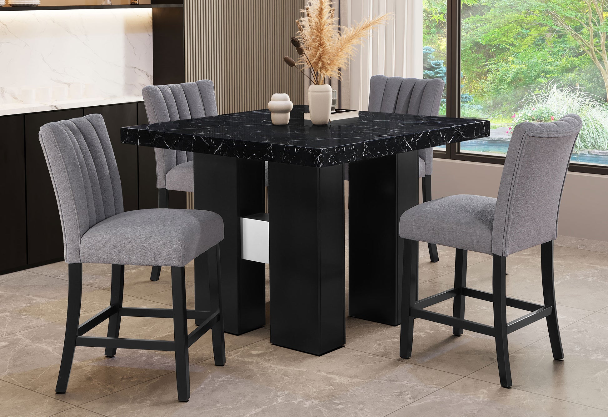 Mikha Black Bar Table Black Rubber Wood