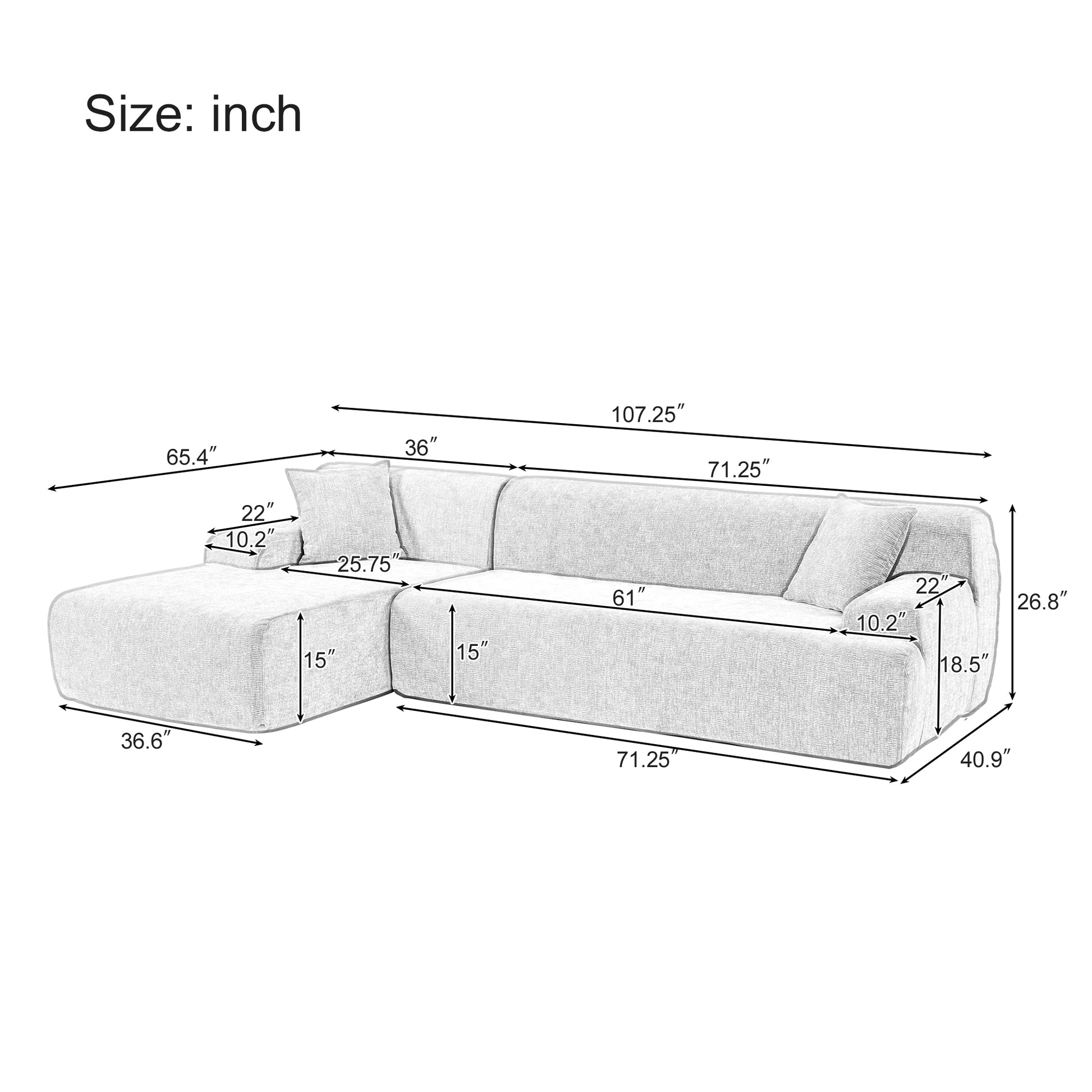 Modern Large L Shape Modular Sectional Sofa For Living Room, Bedroom, Salon, 2 Piece Free Combination, Simplified Style Gray Polyester 3 Seat