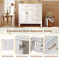 36 Inch Bathroom Vanity With Resin Sink, Modern Bathroom Cabinet In White,Featuring Two Soft Close Doors And Four Drawers White Bathroom Solid Wood Mdf Resin