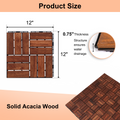 Acacia Wood Interlocking Deck Tiles Checker Pattern, 10Pcs 12