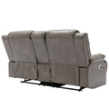 2 Seater Home Theater Recliner Manual Recliner Chair With A Led Light Strip Two Cup Holders And A Storage Box For Living Room,Bedroom, Grey Grey Foam Pu