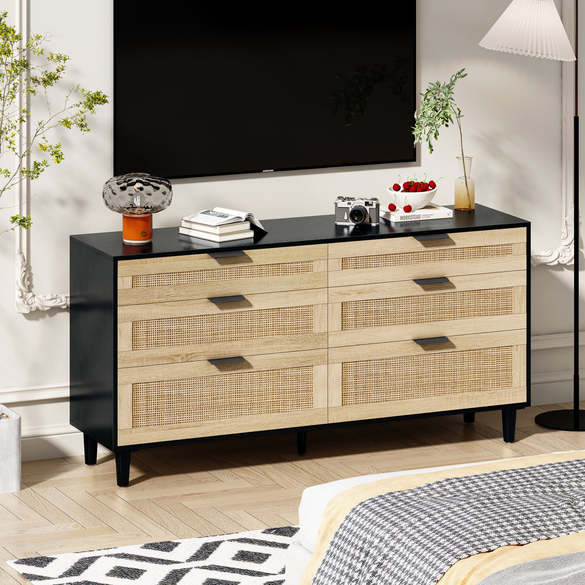 59" Rattan Dresser With Drawers, 6 Drawer Dresser For Bedroom, Clothes 59" Rattan Dresser With Drawers, 6 Drawer Dresser For Bedroom, Clothes