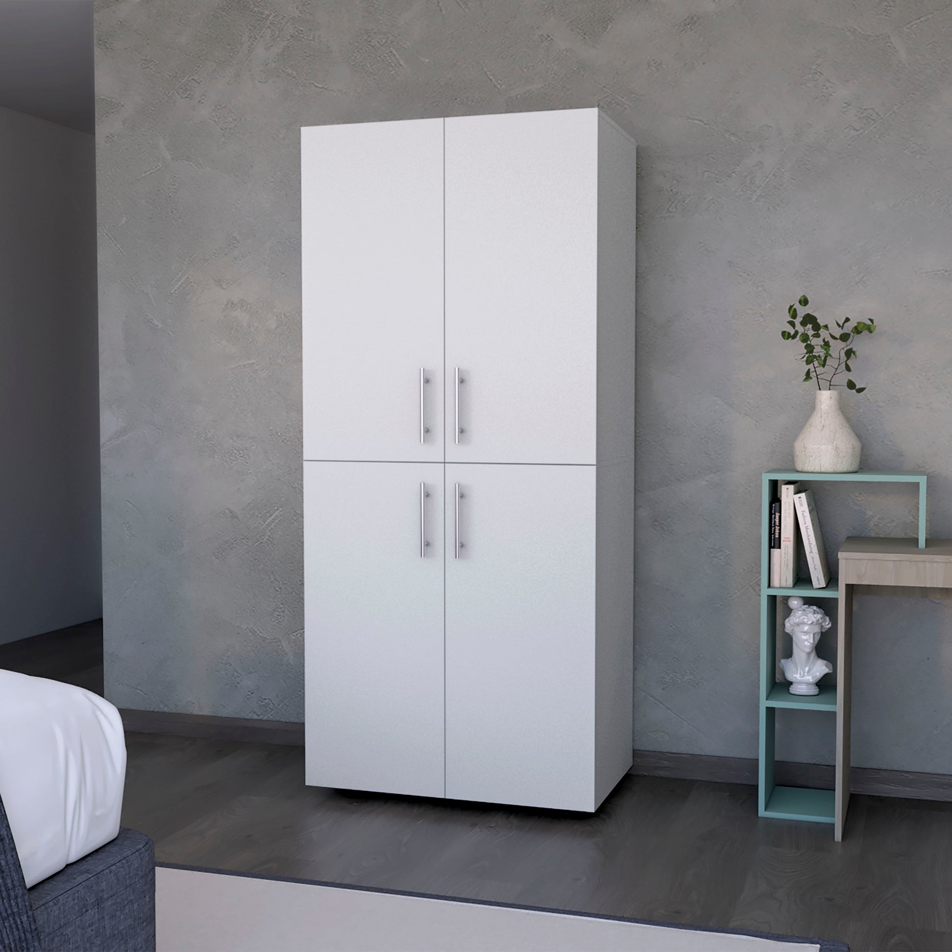 Hazel Armoire In Melamine With 2 Doors4 Shelves And 2 Clothes Hanging Bar White Bedroom Contemporary Particle Board Melamine