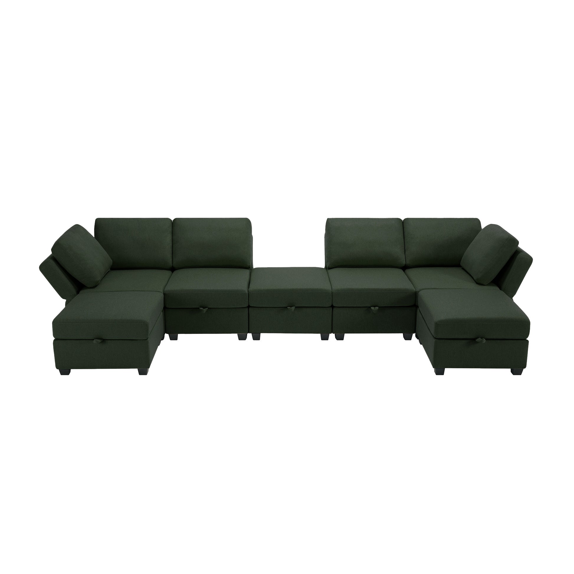 Modular Sectional Sofa U Shaped Sectional Couch With Ottoman, 7 Seat Modular Sofa With Chaise For Living Room, Adjustable Arms And Backs Green Green Polyester 4 Seat