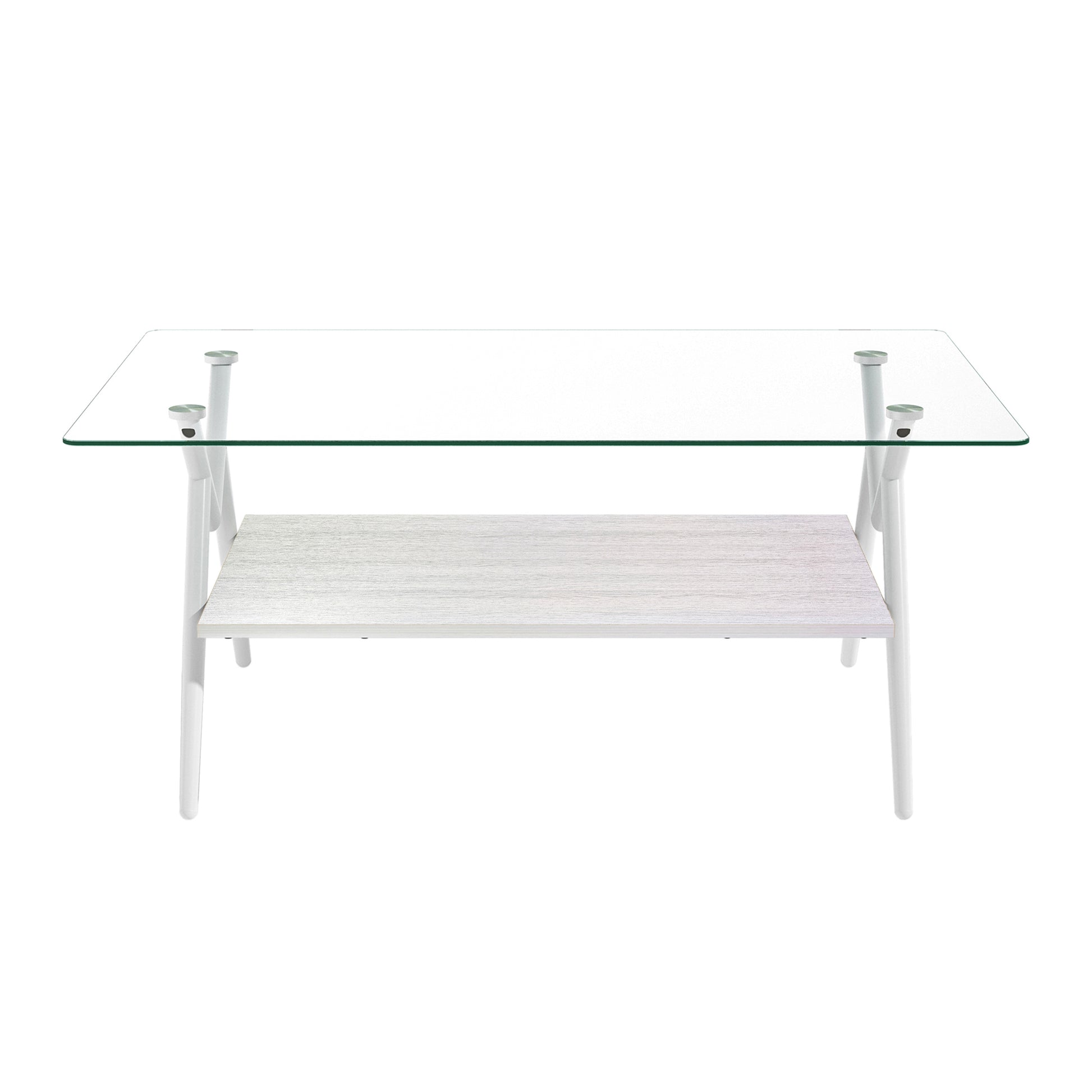 Rectangle Coffee Table With Tempered Glass Top And White Metal Legs, Modern Table For Living Roomtransparent Glass Transparent Tempered Glass