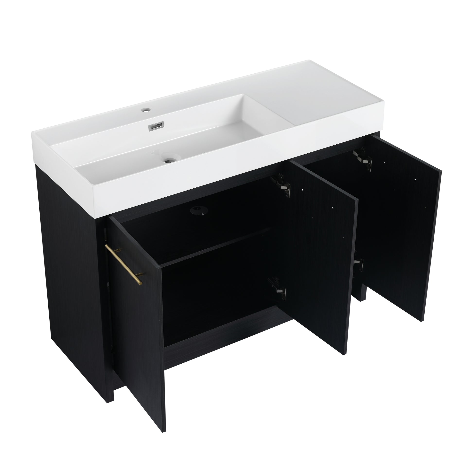48 Inch Freestanding Bathroom Vanity With Resin Sink, With Soft Closing Door, Kd Package Black Chestnut Bathroom Modern Plywood