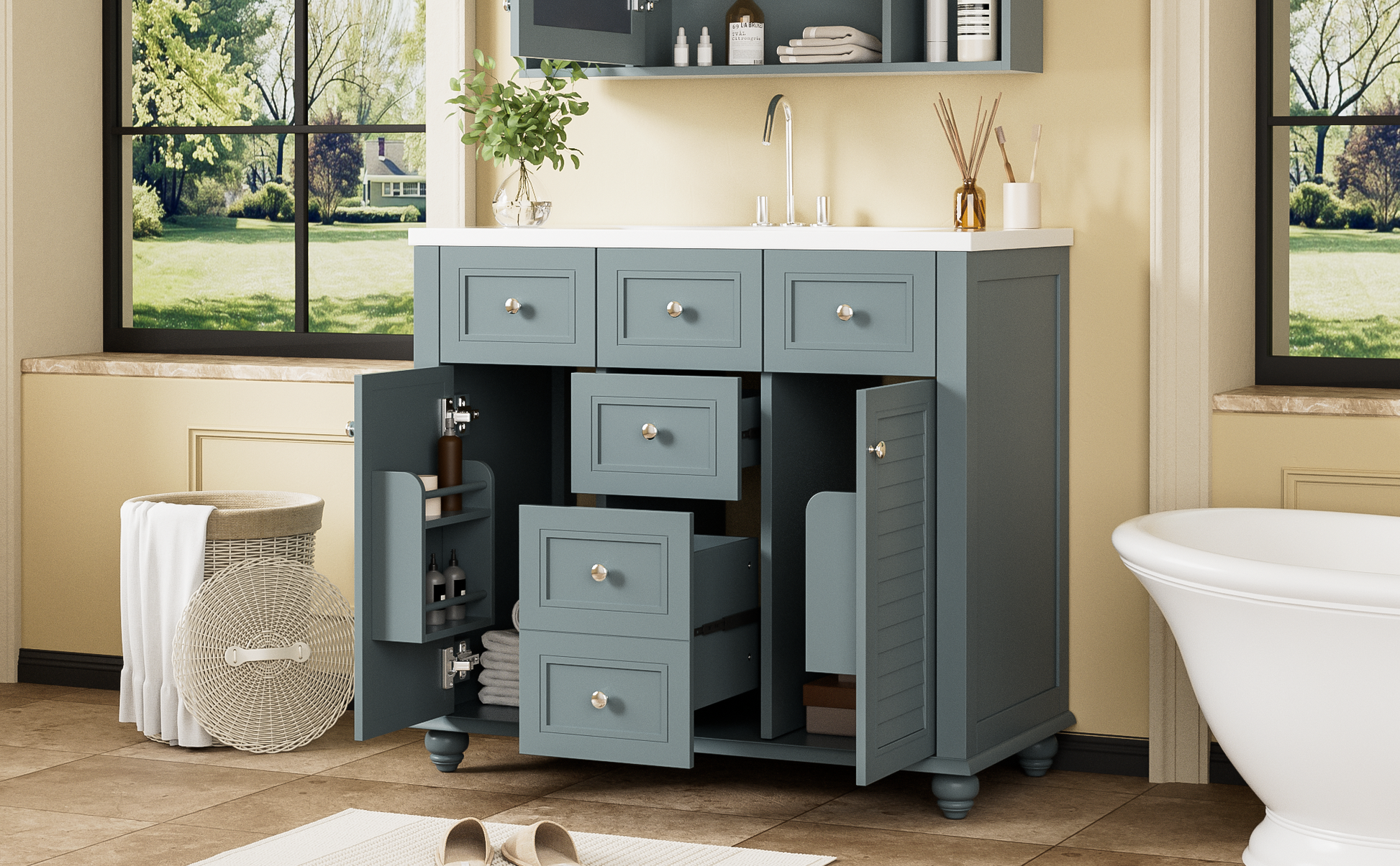 36" Bathroom Vanity Cabinet with Sink Combo Set 2-blue-2-bathroom-freestanding-french