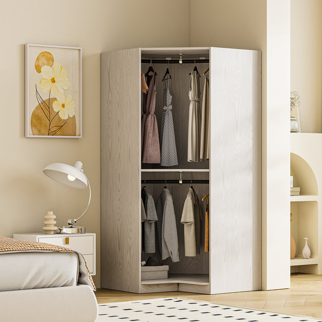 Polygon Corner Wardrobe, Natural Natural Particle Board