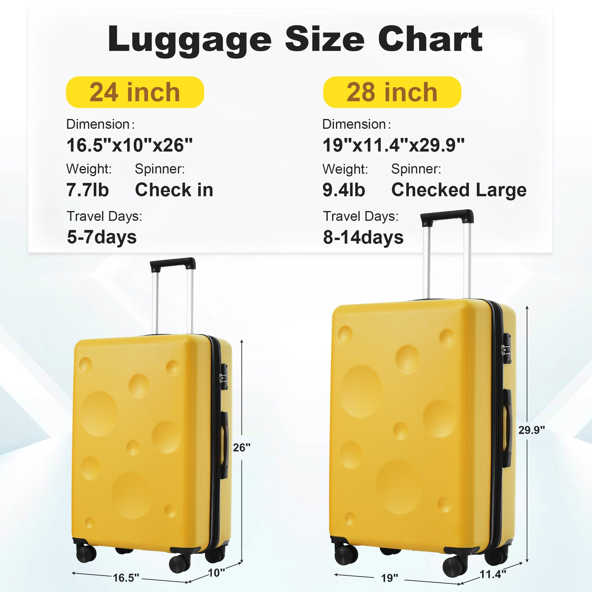 Hardshell Luggage Sets 2 Pieces 24" 28" Expandable yellow-abs