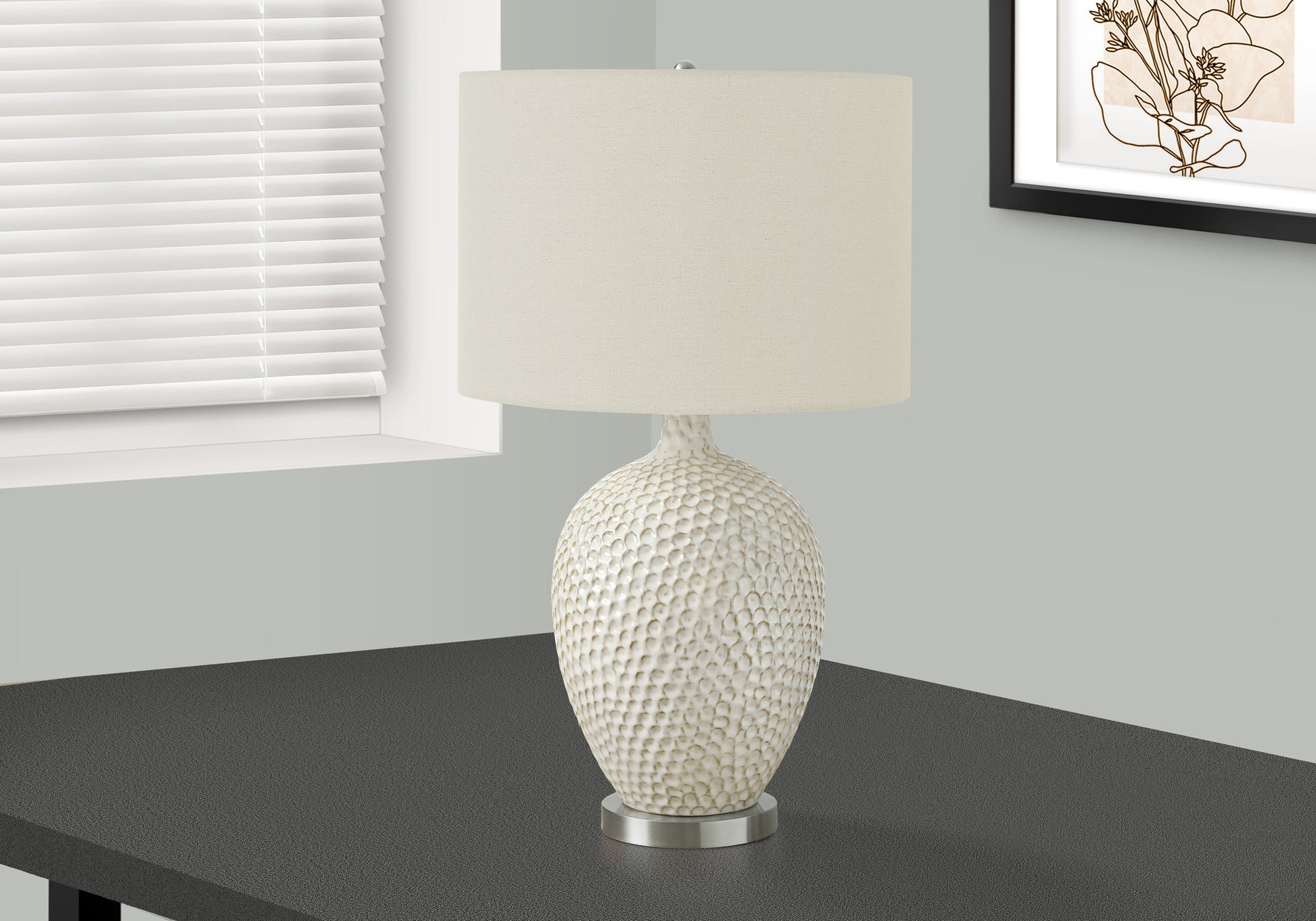 Lighting, 28"H, Table Lamp, Cream Ceramic, Ivory Cream Shade, Contemporary Cream Ceramic