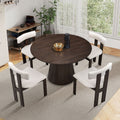 1 Table With 4 Chairs Wooden Dining Table Set, Modern Round Mdf Kitchen Table And Boucle Upholstered Dining Chairs For Dining Room, Kitchen, Saving Space, Dark Brown Dark Brown Solid Wood Mdf