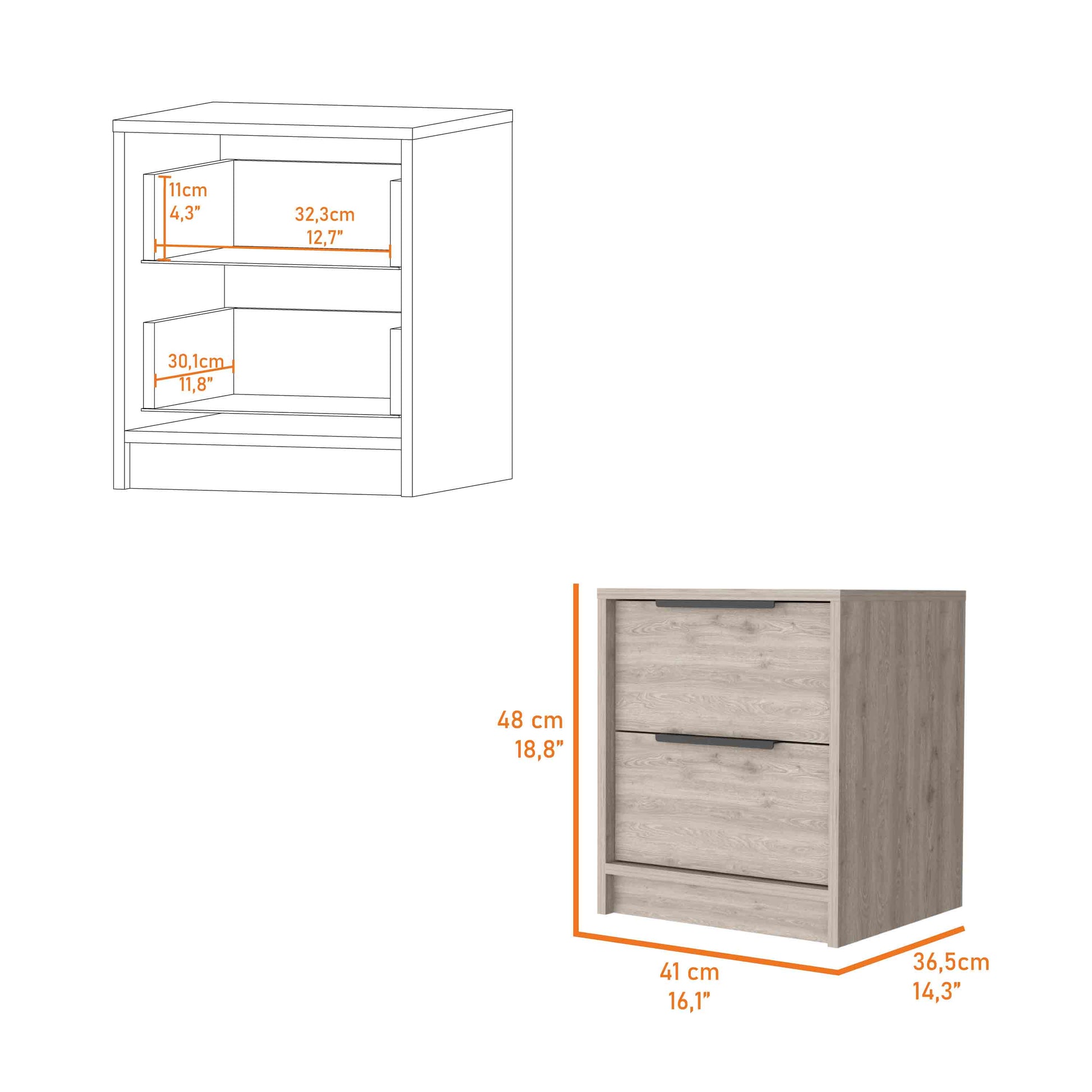 Washington Nightstand, Two Large Drawers Beige 2 Drawers Bedroom Rectangle Modern Shelf Mdf Engineered Wood