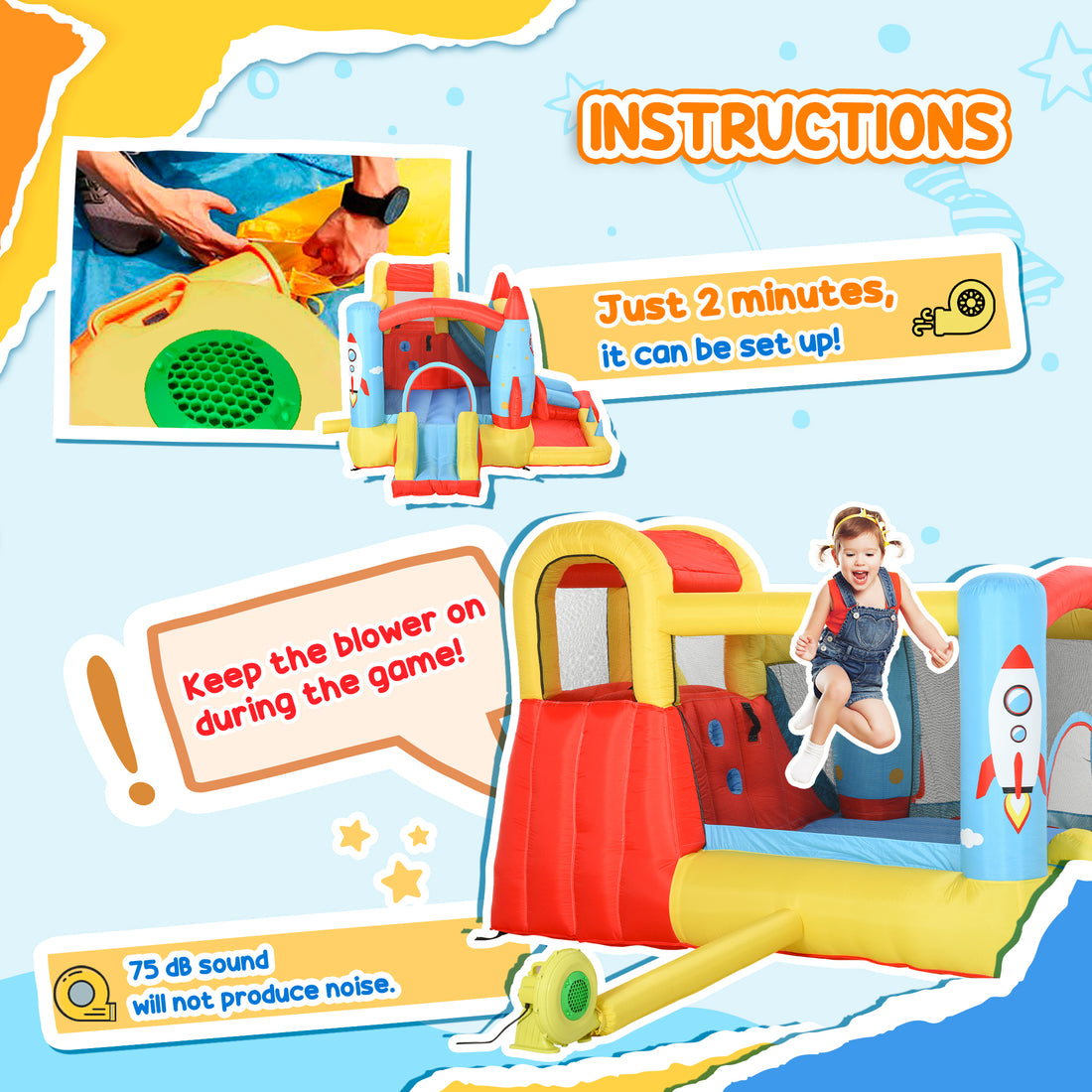 Outsunny Kids Inflatable Water Slide, 4 In 1 Bounce House Jumping Castle With 2 Slides, Climbing Wall, Trampoline, & Water Pool Area, Air Blower Colorful Oxford Fabric