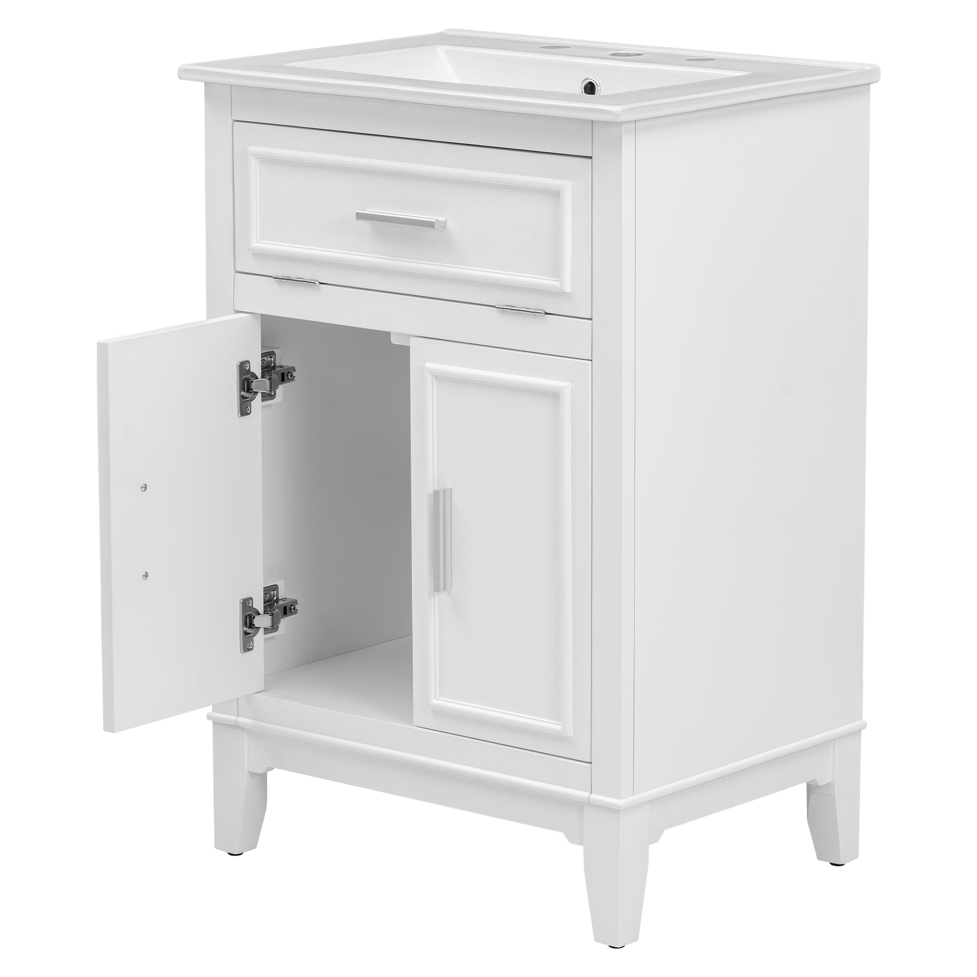 24" Bathroom Vanity With Sink, Bathroom Vanity Cabinet With One Flip Drawer And Doors, Solid Wood And Mdf, White White Solid Wood Mdf