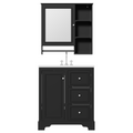 30 Inch Bathroom Vanity With Sink, Modern Elegant Bathroom Storage Cabinet With 3 Drawers And Adjustable Shelves, Freestanding Vanity Set With Mirror Cabinet, Single Sink Bathroom Vanity Black Bathroom Solid Wood Mdf Glass