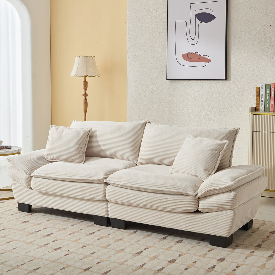 Corduroy Sofa Sleeper Couch Loveseat Sofa With Pillows Comfy Upholstered Deep Seat Sofa For Bedroom,Living Room,Apartment,Office,Dorm Beige Corduroy Beige Foam Upholstered 2 Seat