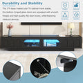 Tv Stand With Fluted Tempered Glass Doors For Tvs Up To 95'', Functional Media Console With Arched Cabinet Doors, Entertainment Center With App Controlled Led Light For Living Room, Black Black Primary Living Space 90 Inches Or Larger 90 Inches Or Larger