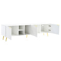 Modern Minimalist Geometric Tv Cabinet With Metal Handles And Gold Legs For Tvs Up To 80'', Multi Functional Tv Stand With Storage Cabinets, Entertainment Center For Living Room, White White Gold Primary Living Space 80 89 Inches 80 89 Inches 80 Inches