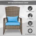 Outsunny Patio Wicker Adirondack Chair, Outdoor All Weather Rattan Fire Pit Chair W Soft Cushions, Tall Curved Backrest And Comfortable Armrests For Deck Or Garden, Sky Blue Blue Steel