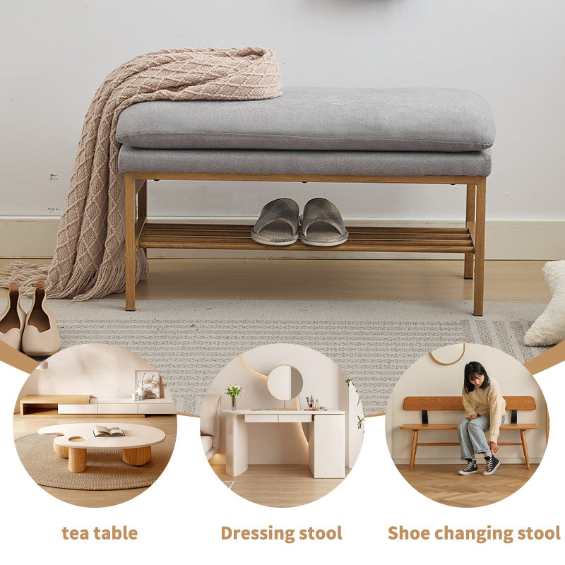 End Of Bed Bench With Shelf, Linen Upholstered Storage Shoe Bench, Modern Bedroom Bench With Metal Legs For Living Room, Entryway, Dining Room, 300 Lb, Linen Color Gray Gray Polyester Blend